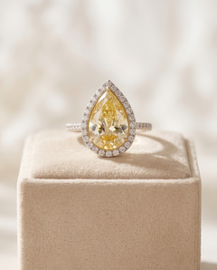 Pear Shaped Yellow Diamond Halo Solitaire