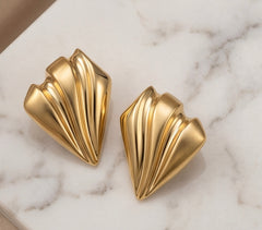 Yellow Gold Fluted Statement Earrings