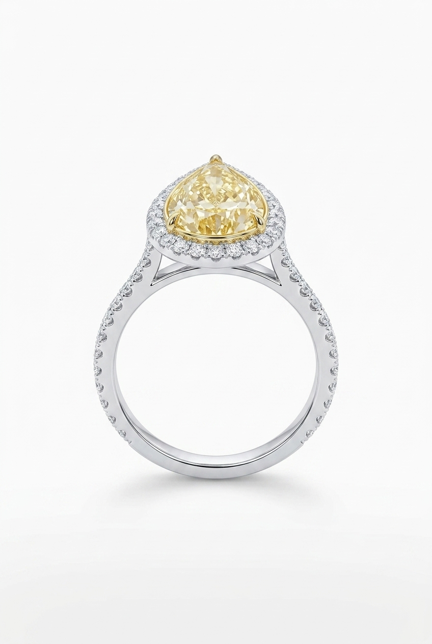 Pear Shaped Yellow Diamond Halo Solitaire