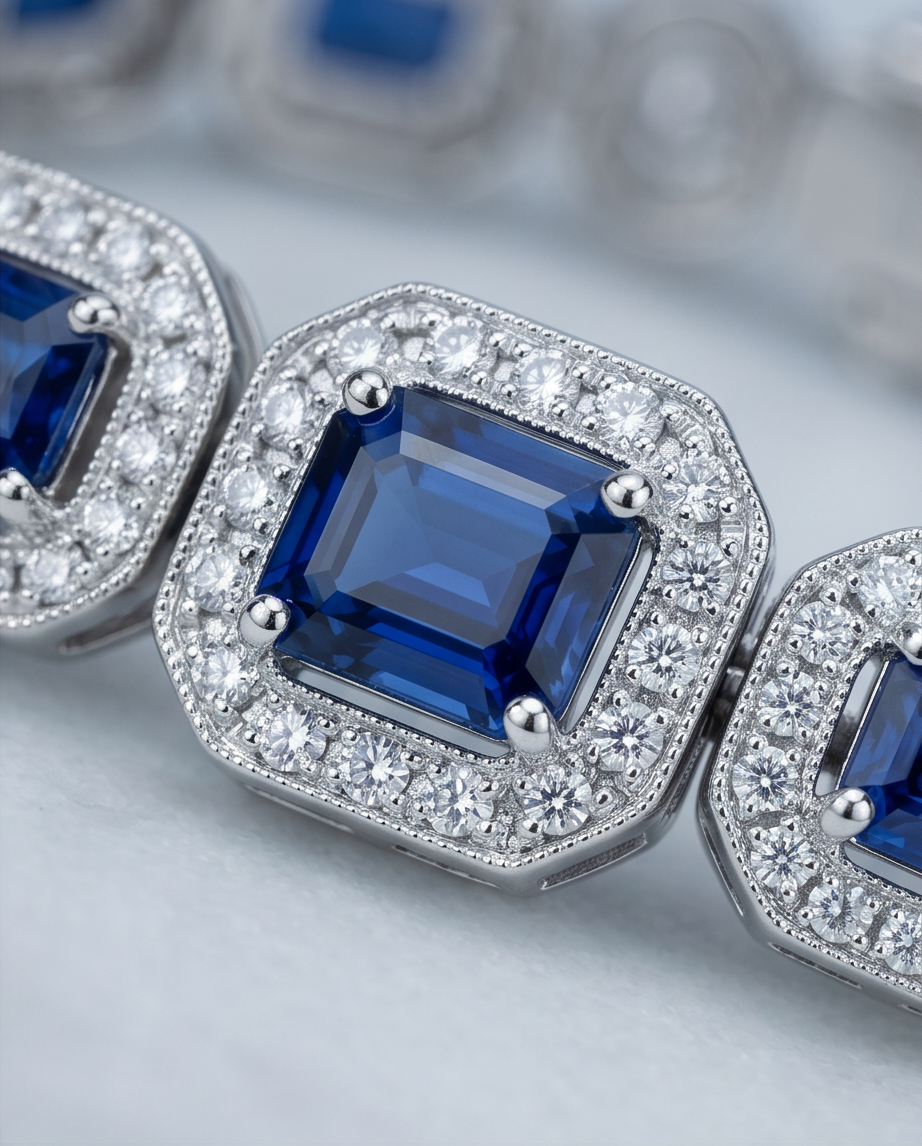 Sapphire and Diamond Halo Tennis Bracelet