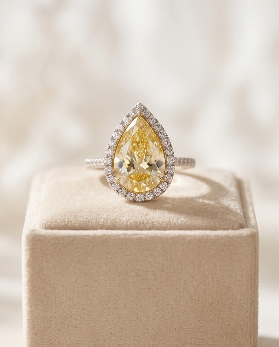 Pear Shaped Yellow Diamond Halo Solitaire